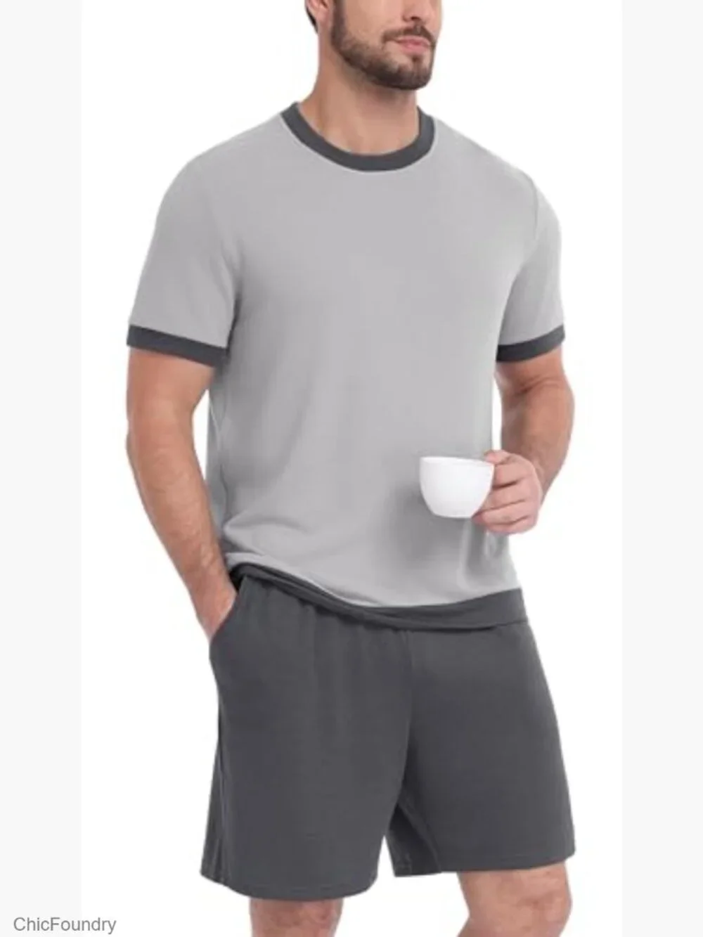 Men's Short Sleeve Pajama Set 2 Piece Loungewear with Pockets